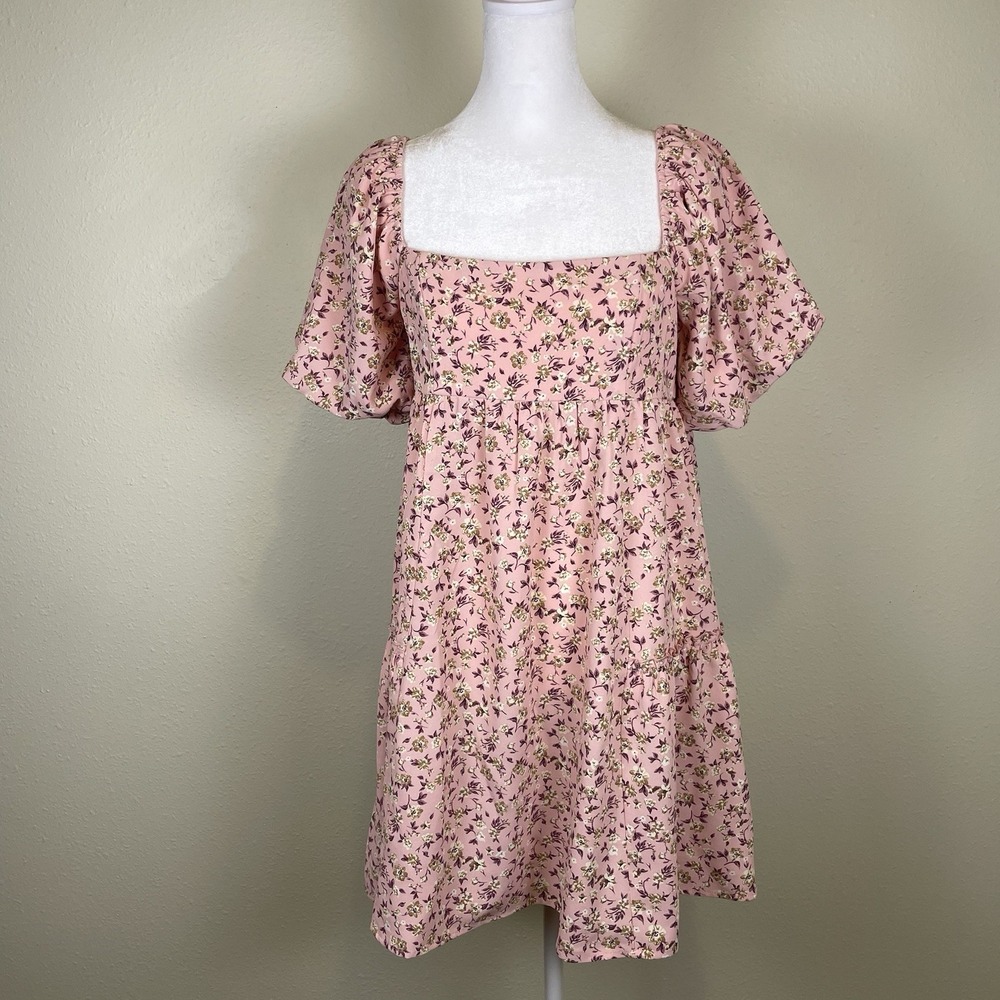 Dee Elly Woman's Dress Size M Babydoll Cottagecore Floral Whimsical Milkmaid